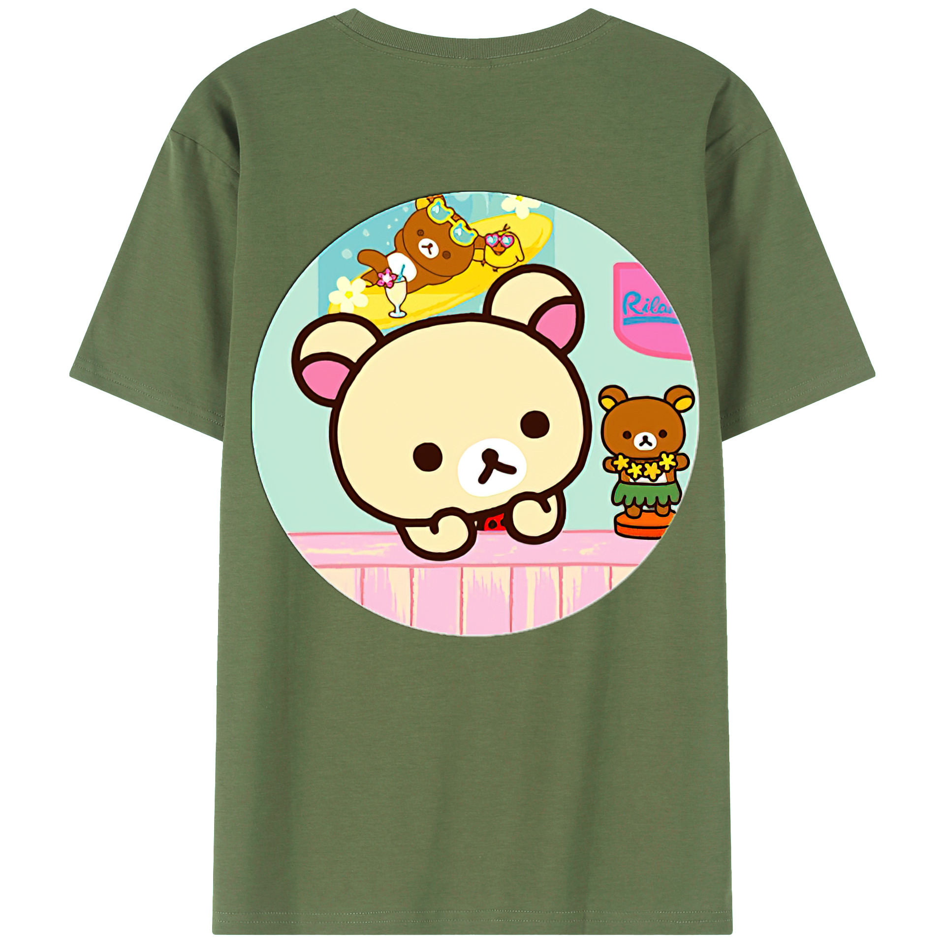 （画像用） リラックマ リラックマ キイロイトリ Rilakkuma Korilakkuma Kiiroitori 綿100％ メンズ半袖Tシャツ（バックプリント） 通気性